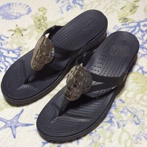 Black Croc Flip Flops